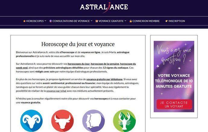Page d'accueil de astraliance.fr